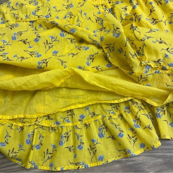 Happy X Nature Yellow Meadow Ditzy Floral Ruffle Sleeve Tiered Prairie Dress - Picture 15 of 16